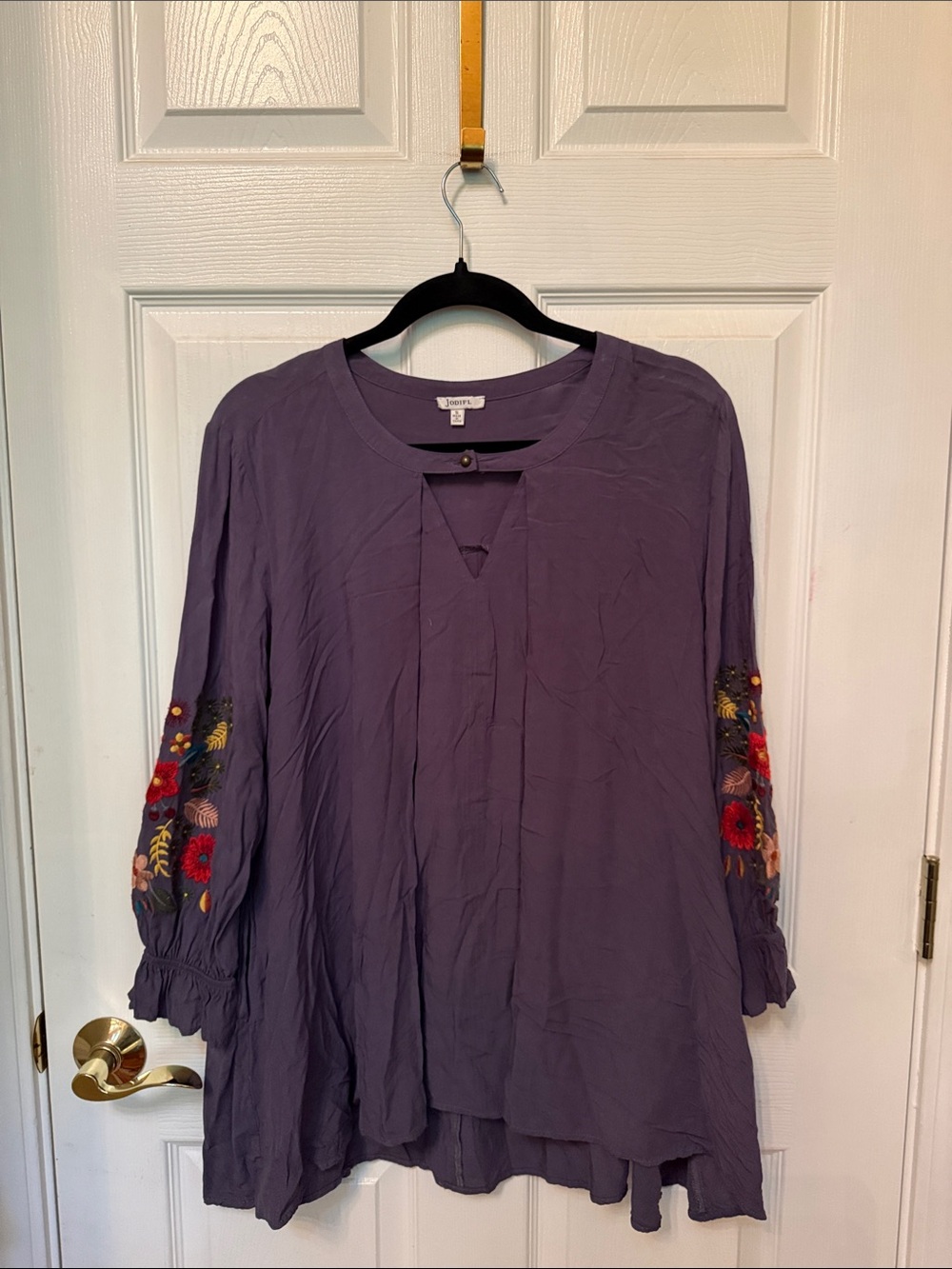 Lightweight slate blue Embroidered Sleeve Women's Tunic Top